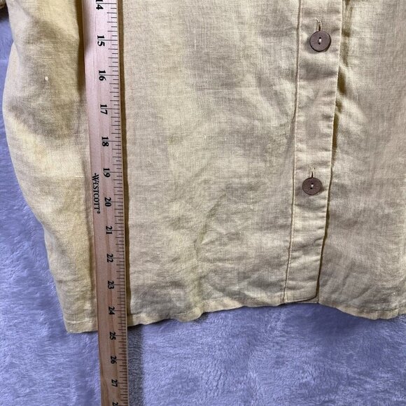 Yuvita NWT 100% Linen Top Yellow Women's Large Boho Button Front Short Sleeve - Picture 11 of 11